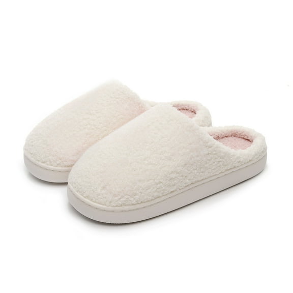 Mepaouo Women's Fuzzy Slip on Slippers Memory Foam Plush House Shoes Comfy Indoor Outdoor Bedroom Slides White 8