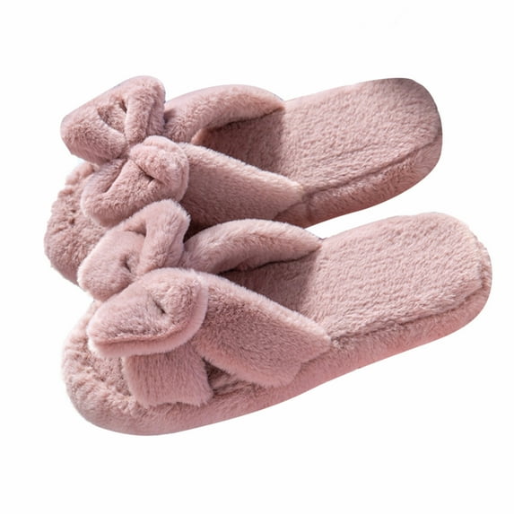 Mepaouo Women's Fuzzy Slippers Cross Band Memory Foam House Slippers Open Toe Fluffy Home Shoes