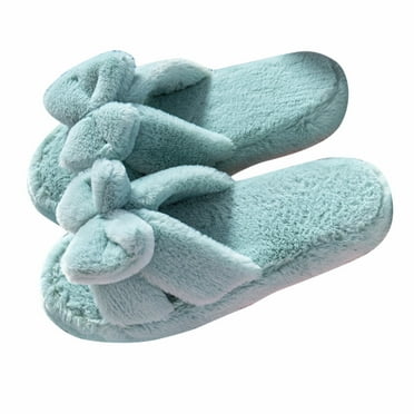 Mepaouo Women's Fuzzy Slippers Cross Band Memory Foam House Slippers Open Toe Fluffy Home Shoes
