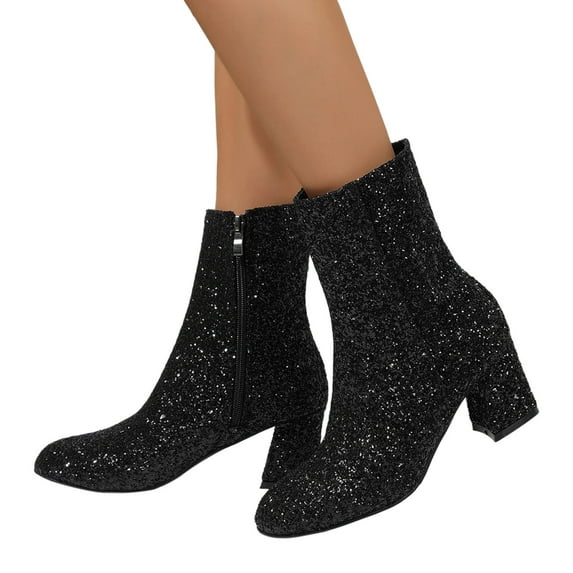 Mepaouo Women's Glitter Ankle Booties Rhinestone Sequin Heel Chelsea Sock Dress Boots