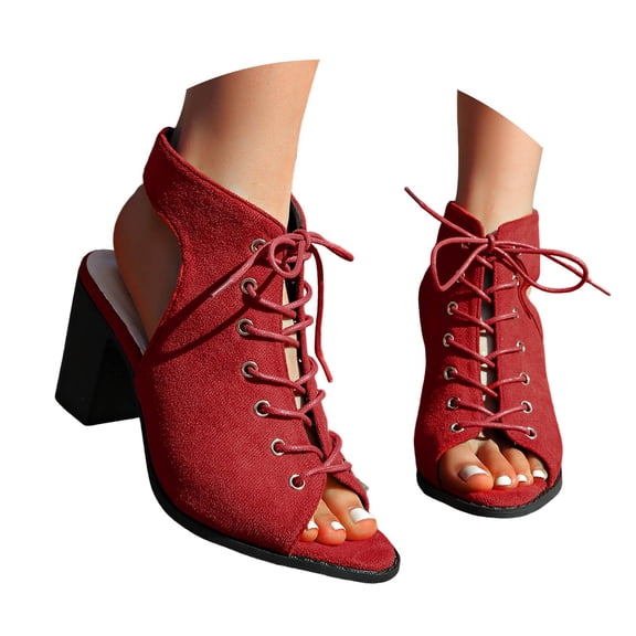 Mepaouo Women's Heel Sandals Peep Toe Slingback Dress Pump Lace up Cutout Casual Shoes Ankle Booties