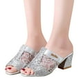 thumbnail image 1 of Mepaouo Women's Heeled Mules Open Toe Block Heel Sandals Glitter Slip on Dress Pumps Shoes Size 8, 1 of 9