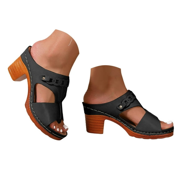 Mepaouo Women's Heeled Sandals Arch Support Orthopedic Dressy Slides Chunky Heel Summer Pumps Shoes
