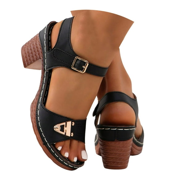Mepaouo Women's Heels Sandals Ankle Strap Buckle Open Toe Summer Walking Shoes Size 6-9.5