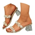 thumbnail image 1 of Mepaouo Women's Heels Sandals Two Strap Open Toe Dress Shoes Pearl Slip on Low Heel Pumps Mules, 1 of 8