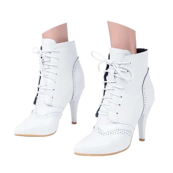Mepaouo Women's High Heel Ankle Boots Stiletto Pointed Toe Lace up Strap Dress Booties Party Short Boot