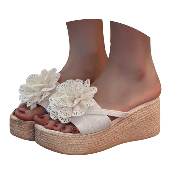 Mepaouo Women's High Heeled Flip Flops Platform Wedge Espadrille Thong Sandals Summer Walking Slippers