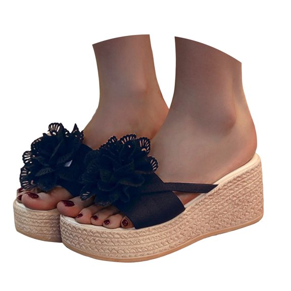 Mepaouo Women's High Heeled Flip Flops Platform Wedge Espadrille Thong Sandals Summer Walking Slippers