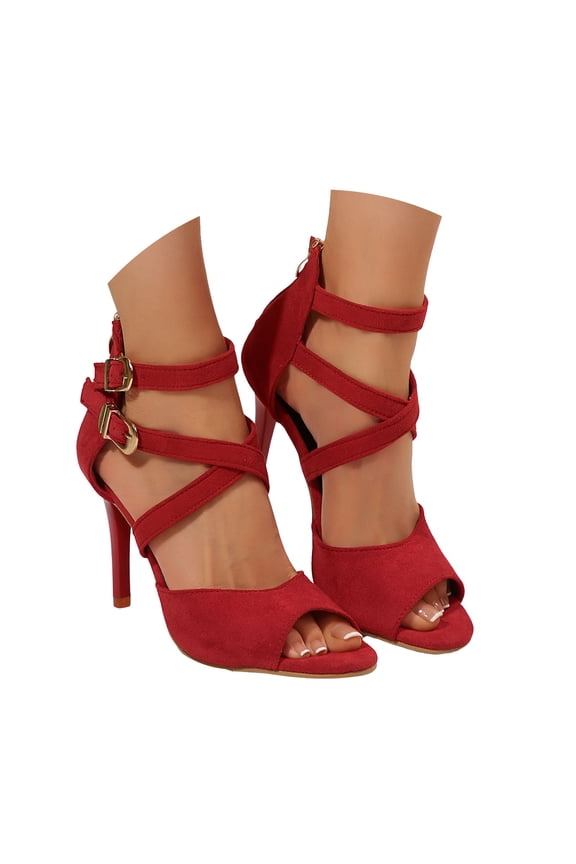 Women's High Heels Ankle Buckles Stilettos Open Toe Dressy Pumps Sexy Strappy Heeled Sandals