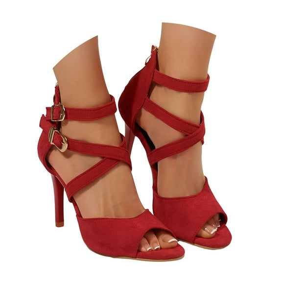 Mepaouo Women's High Heels Ankle Buckles Stilettos Open Toe Dressy Pumps Sexy Strappy Heeled Sandals
