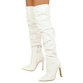 thumbnail image 1 of Mepaouo Women's High Heels Over The Knee Boots Stretch Pointed Toe Stiletto Thigh High Boots(White,7), 1 of 9