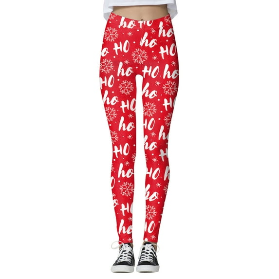 Mepaouo Women's High Waist Christmas Leggings Reindeer Sknowflake Printed Holiday Tights(Red,2XL)