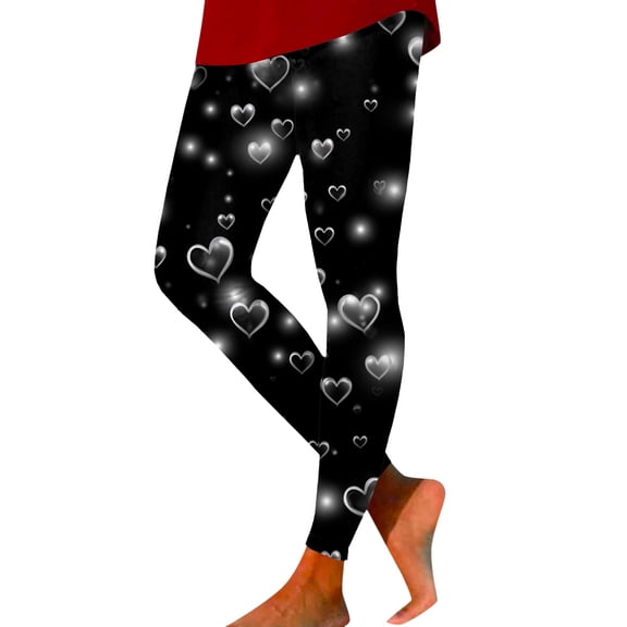 Mepaouo Women's High Waist Tights Valentines Ankle Elastic Printed Yoga Leggings Trousers Sizes S-2X