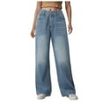 thumbnail image 1 of Mepaouo Women's High Waisted Jeans Boyfriend Baggy Straight Leg Casual Denim Pants with Pockets, 1 of 9