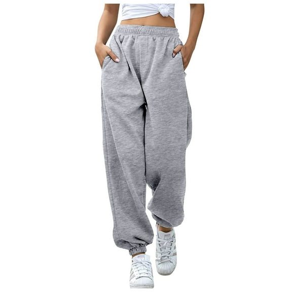 Mepaouo Women's High Waisted Sweatpants Workout Active Joggers Pants Baggy Bottoms Trousers(Grey,2XL)