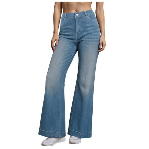 Mepaouo Women's Jeans Wide Leg Casual High Waisted Denim Pants Business Office Flare Pants(Blue,XL)