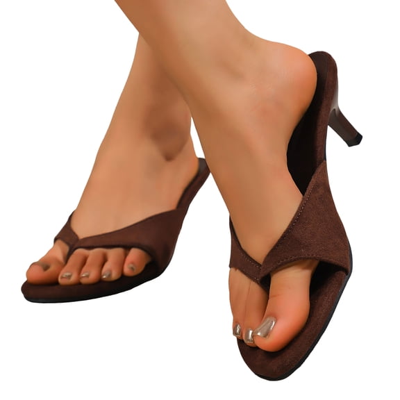 Mepaouo Women's Kitten Heel Sandals Open Toe Slip on Flip Flops Summer Beach Party Dress Pumps Coffee 40