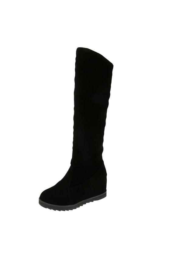 Women's Knee High Boots Hidden Wedge Heel Wide Calf Pull on Zipper Dress Winter Boots