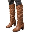 thumbnail image 1 of Mepaouo Women's Knee-High Boots Leather Slouch Riding Round Toe Heel Zipepr Pull on Tall Boots, 1 of 8