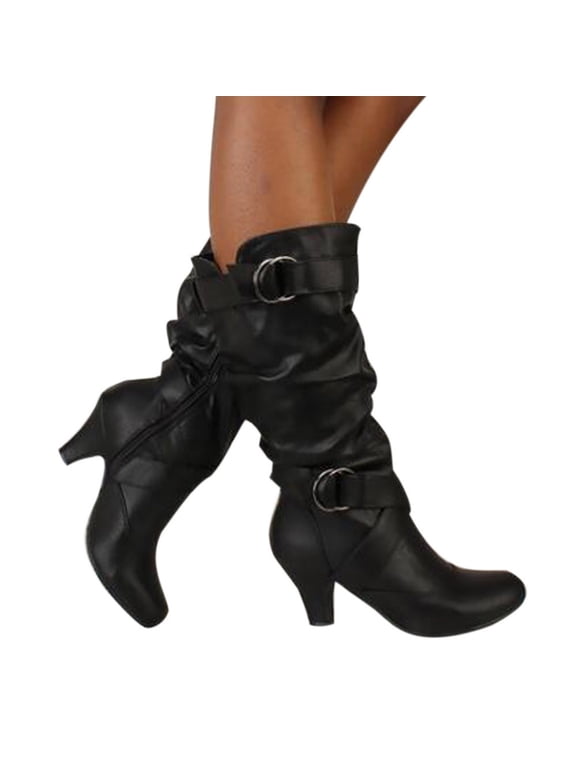Women's Knee High Boots Leather Wide Calf Slouch Riding Boot Comfort Dress Pumps Shoes