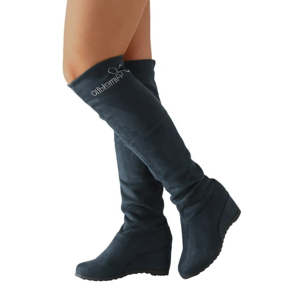 Mepaouo Women's Knee High Boots Low Hidden Wedge Suede Side Zipper Over The Knee Long Boots(Blue,6.5)