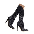 thumbnail image 1 of Mepaouo Women's Knee High Boots Rhinestone Stretch Slip on Dress Heels Pumps Pointy Toe Sock Booties, 1 of 7