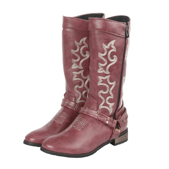 Mepaouo Women's Knee High Cowgirl Boots Buckle Western Cowboy Boot Embroidery Motorcycle Riding Boot