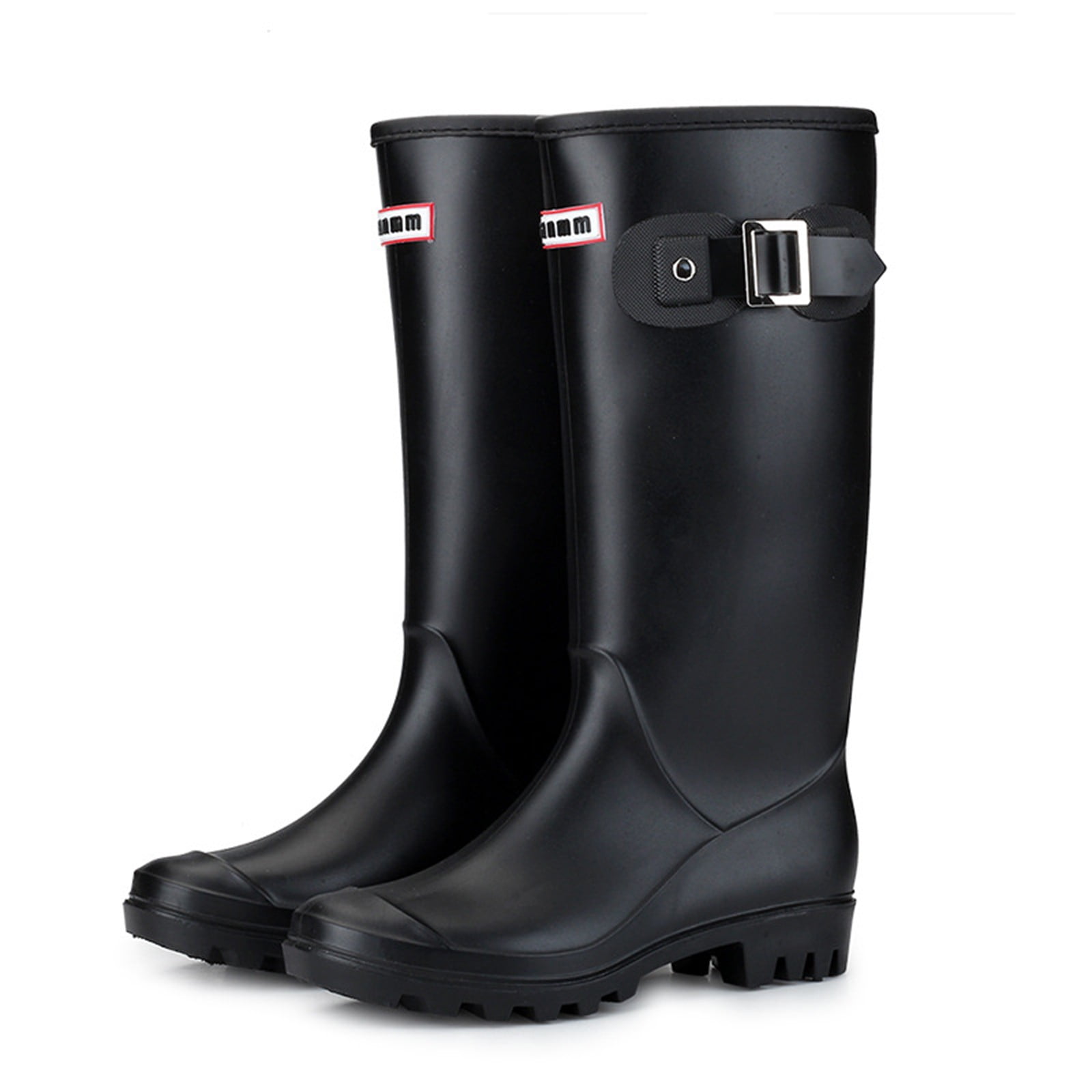 Mepaouo Women's Knee High Rain Boots Waterproof Rubber Garden Boots Work Tall Fishing Boots(Black,7)