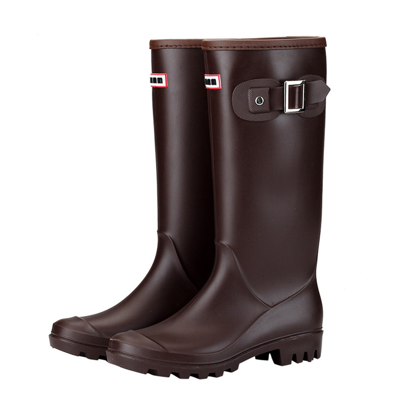 Mepaouo Women's Knee High Rain Boots Waterproof Rubber Garden Boots Work Tall Fishing Boots(Brown,7.5)