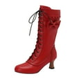 thumbnail image 1 of Mepaouo Women's Knee High Victorian Boots Round Toe Wide Calf Lace Up Witch Knight Boots(Red,6), 1 of 7