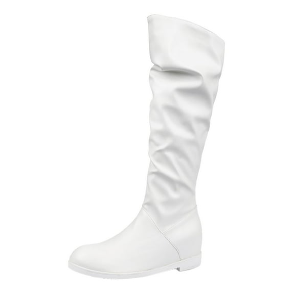 Mepaouo Women's Knee High Winter Boots Hidden Wedge Pull on Zipper Slouch Long Tall Boots(White,8)