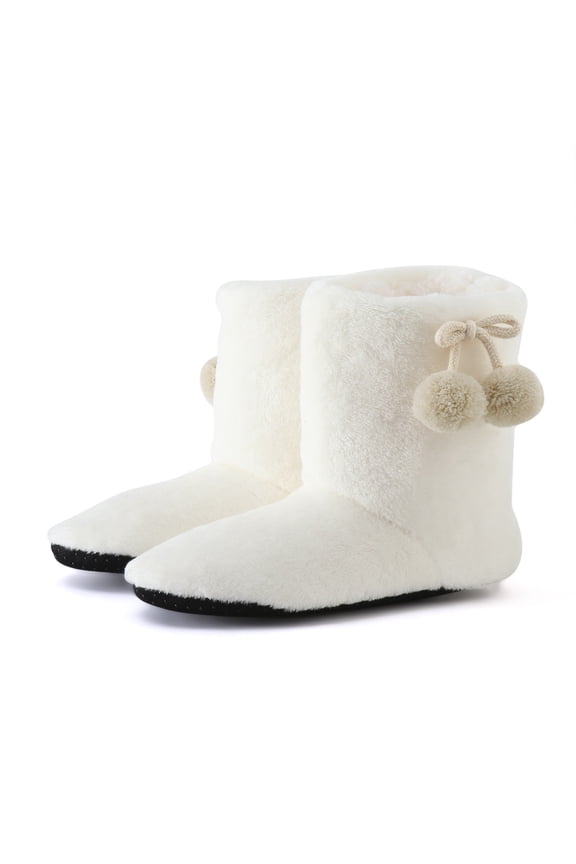 Women's Knit Bootie Slippers Cute Warm Plush Fleece Memory Foam Fuzzy House Shoes(White,9)