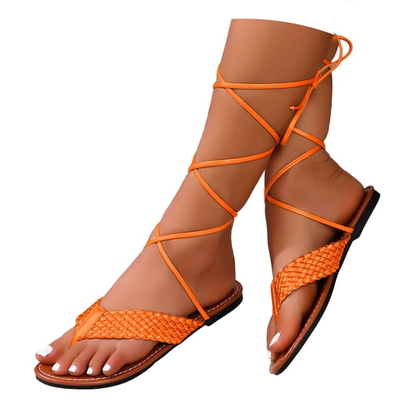 Mepaouo Women's Lace up Gladiator Sandals Criss Cross Strappy Flip Flops Tie up Summer Flat Shoes