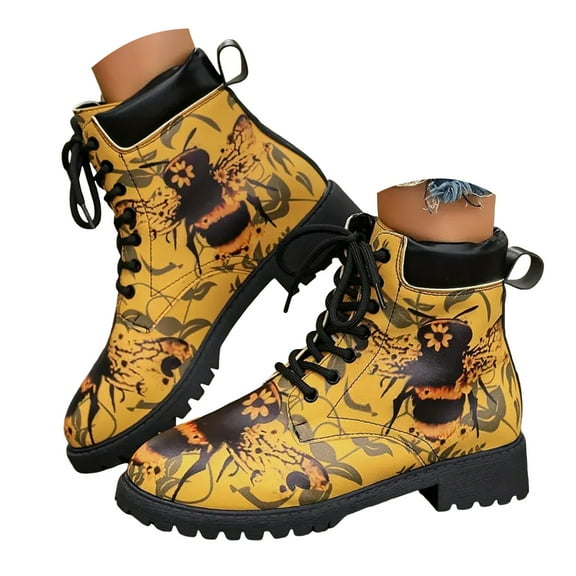 Mepaouo Women's Leather Ankle Boots Halloween Lace up Combat Booties 2025 Ladies Winter Dress Shoes