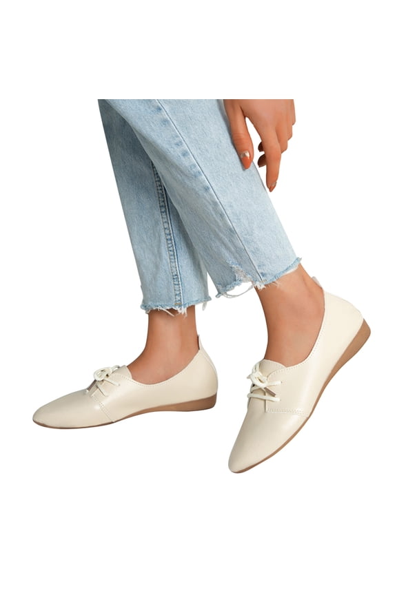 Women's Leather Perforated Oxfords Wingtip Lace up Pointed Toe Flat Vintage Womens Ballets Shoes