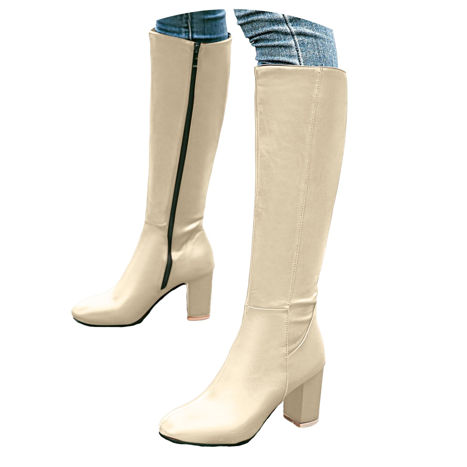 Leather Square Toe Knee-High Boots for Women – Stylish & Comfortable Design
