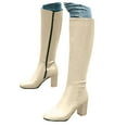 thumbnail image 1 of Mepaouo Women's Leather Tall Boots Square Toe Heel Knee High Boots with Side Zip(Beige,8), 1 of 6