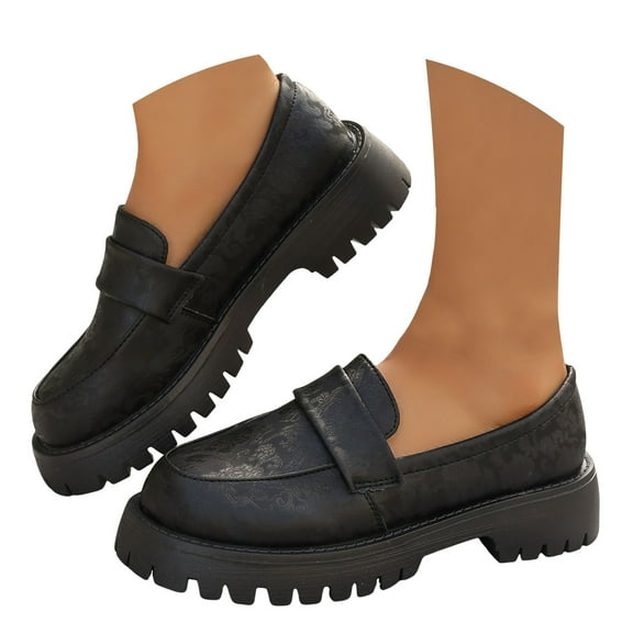 Mepaouo Women's Loafers Lug Sole Slip on Platform Penny Loafers Dress Work Shoes(Black,5.5)