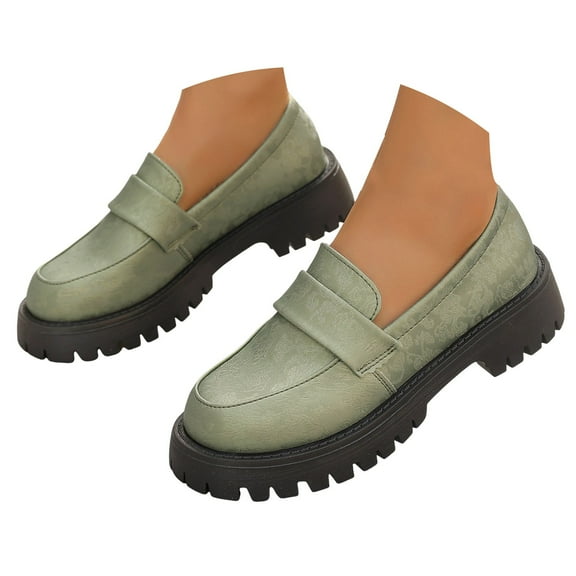 Mepaouo Women's Loafers Lug Sole Slip on Platform Penny Loafers Dress Work Shoes(Green,8.5)