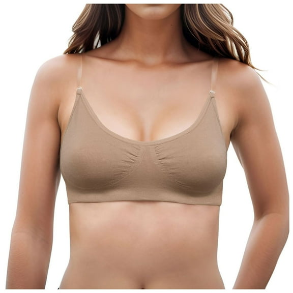 Mepaouo Women's Low Back Bras Open Back Wireless Bralette Clear Strap Backless Seamless Everyday Bra