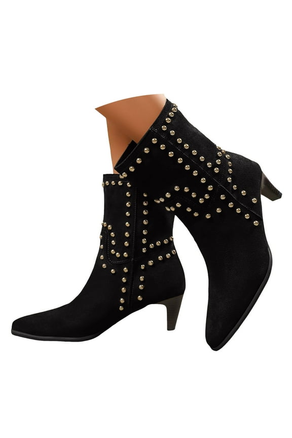 Women's Low Heel Ankle Boots Pointed Toe Stiletto Dress Booties Party Wedding Work Mid Calf Boot