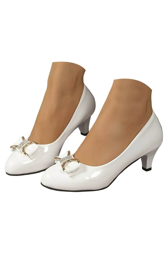 Women's Low Heels Dress Pumps Round Toe Office Wedding Work Shoes Slip on Heeled Sandals