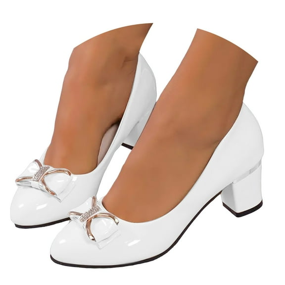 Mepaouo Women's Low Heels Work Pumps Round Toe Dress Wedding Shoes Comfortable Bow Slip on Loafers