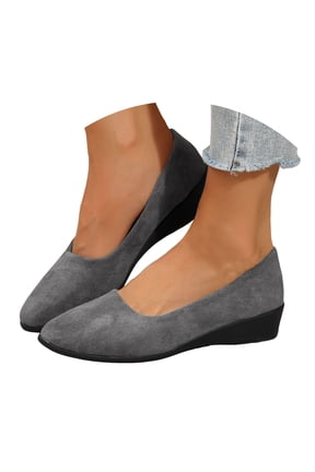 Women's Low Wedge Heel Dress Shoes Suede Comfort Slip on Loafers Ballet Business Work Flats