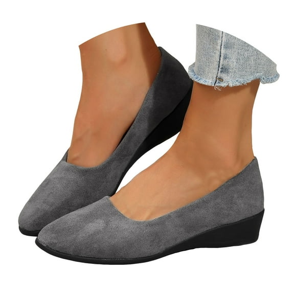 Mepaouo Women's Low Wedge Heel Dress Shoes Suede Comfort Slip on Loafers Ballet Business Work Flats
