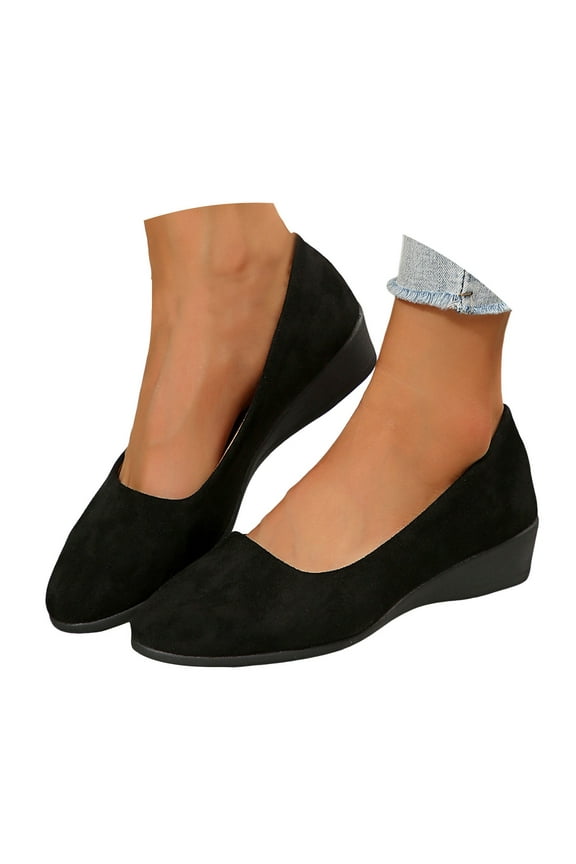 Women's Low Wedge Heel Dress Shoes Suede Comfort Slip on Loafers Ballet Business Work Flats