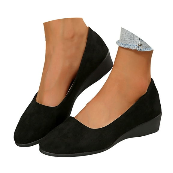 Mepaouo Women's Low Wedge Heel Dress Shoes Suede Comfort Slip on Loafers Ballet Business Work Flats