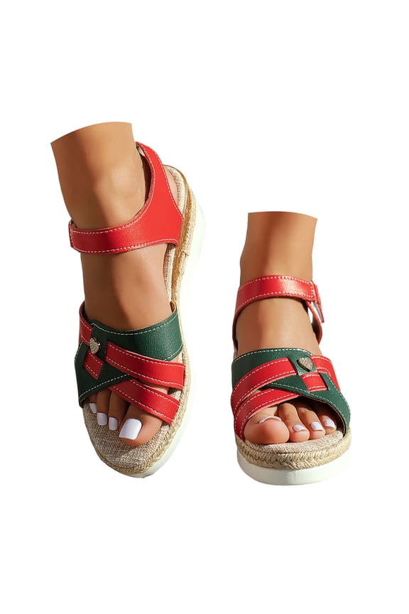 Women's Low Wedge Heels Summer Dressy Platform Sandals Elastic Ankle Strap Open Toe Flower Shoes