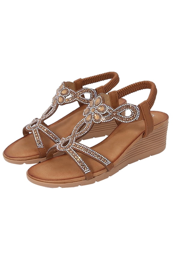 Women's Low Wedge Sandals Summer Dressy Platform Shoes Elastic Ankle Strap Walking Sandals