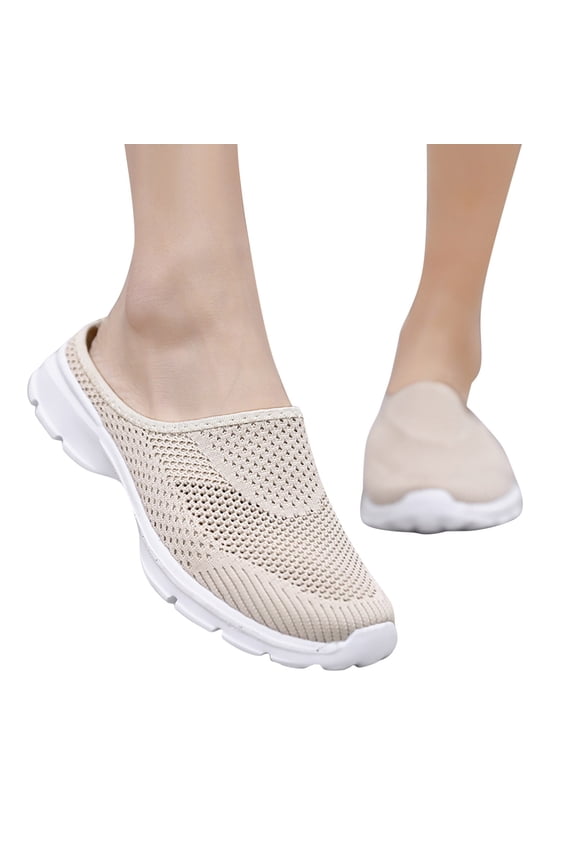 Women's Men's Slip on Mules Sneakers Closed Toe Half Drag Backless Casual Walking Flats Shoes